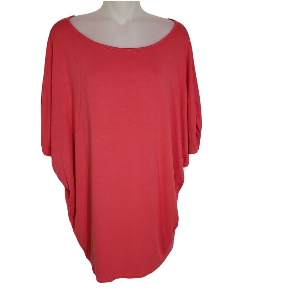 Luxe Women Top Large Tunic Coral Short Dolman Sleeves Stretch Viscose Round Neck